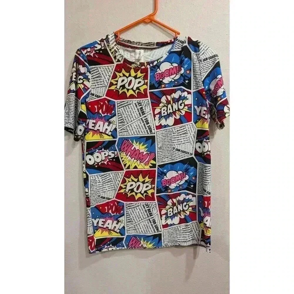Women's POP Art short sleeve t-shirt with comic book/newspaper prints size S - Picture 1 of 6